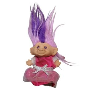 Vintage Troll Doll Gradient Purple to Pink Hair, Silver Ribbon Outfit